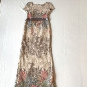 Adrianna Papell Long Floral Jacquard Column Dress